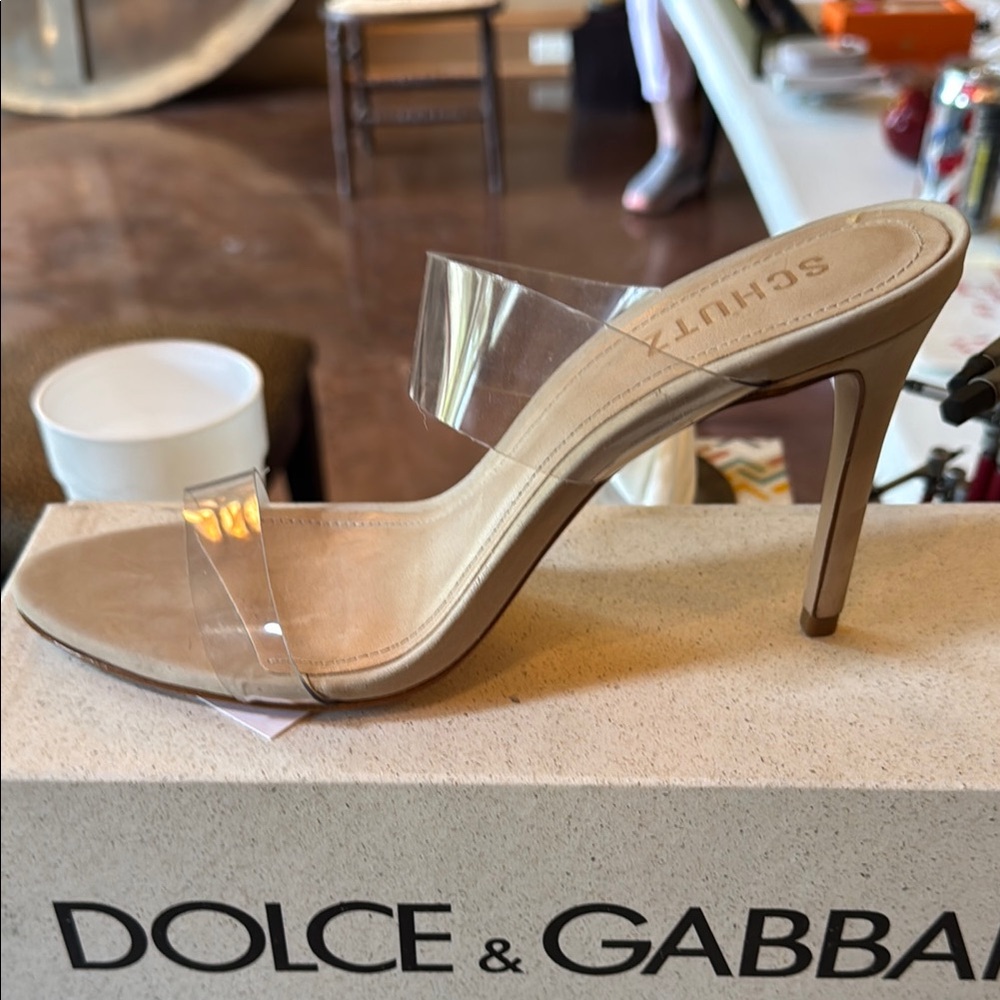 SCHUTZ Tan Clear Strap Heels